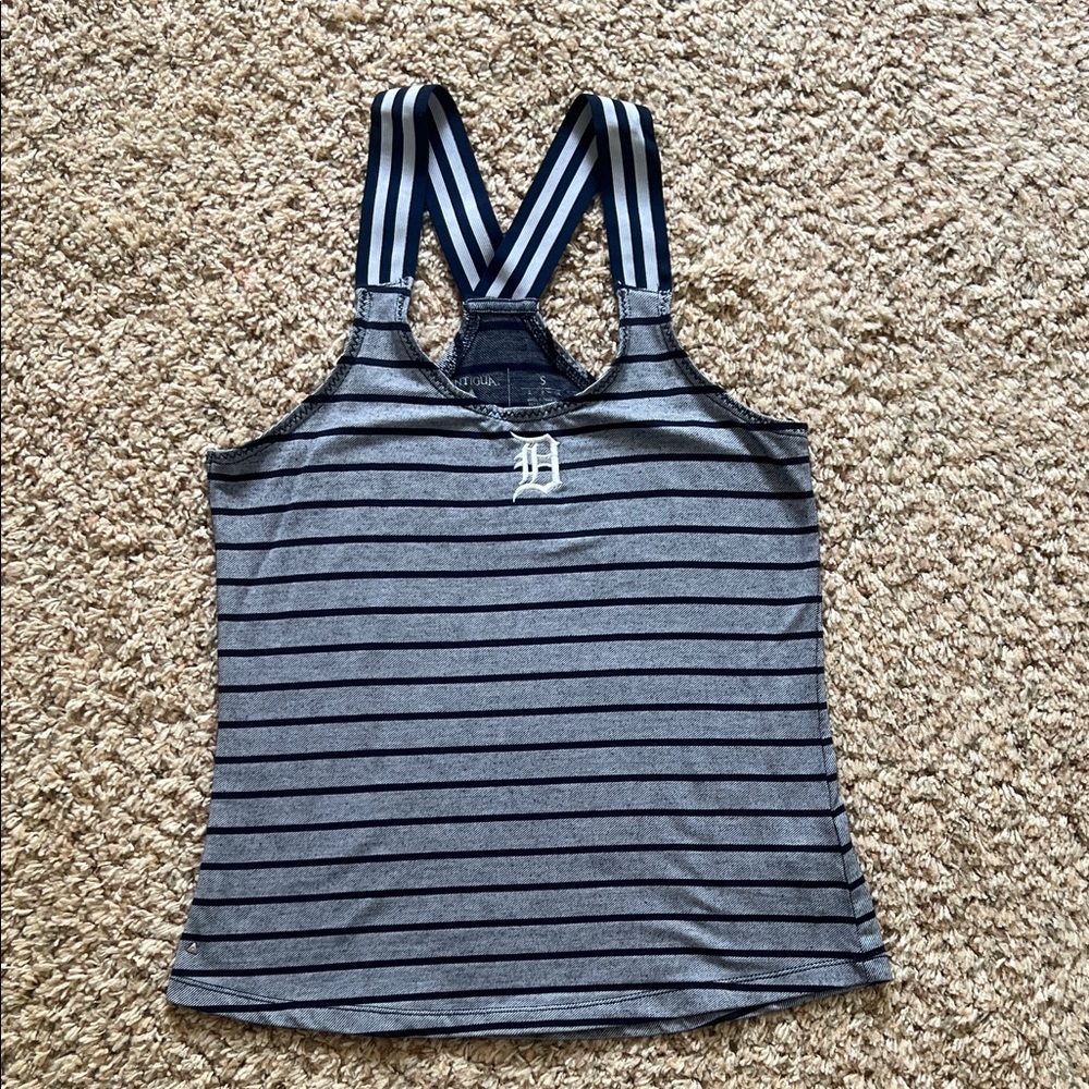 🔥4/$10 Antigua Gray and Black Striped Tank Top